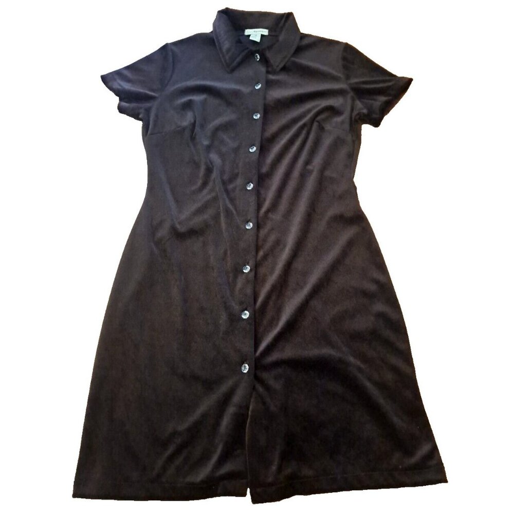 Y2K Velvet Dress Dark Brown Button Up Rhinestones Short Sleeve Basic Equipment M